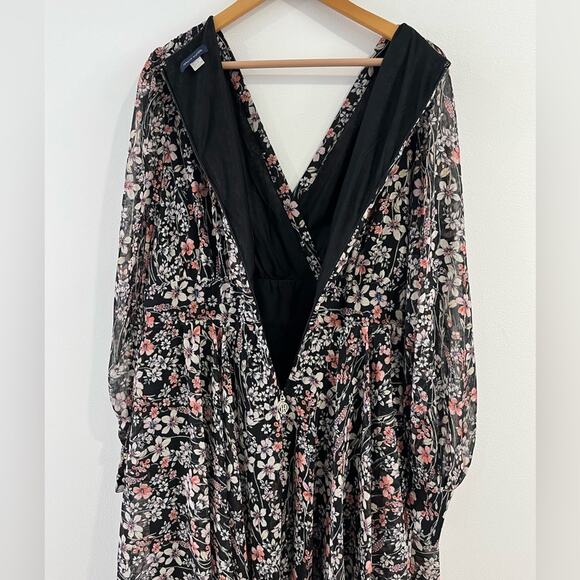 Tommy Hilfiger Floral Long Sleeve V-Neck Faux Wrap Chiffon Dress 14 - Picture 10 of 11